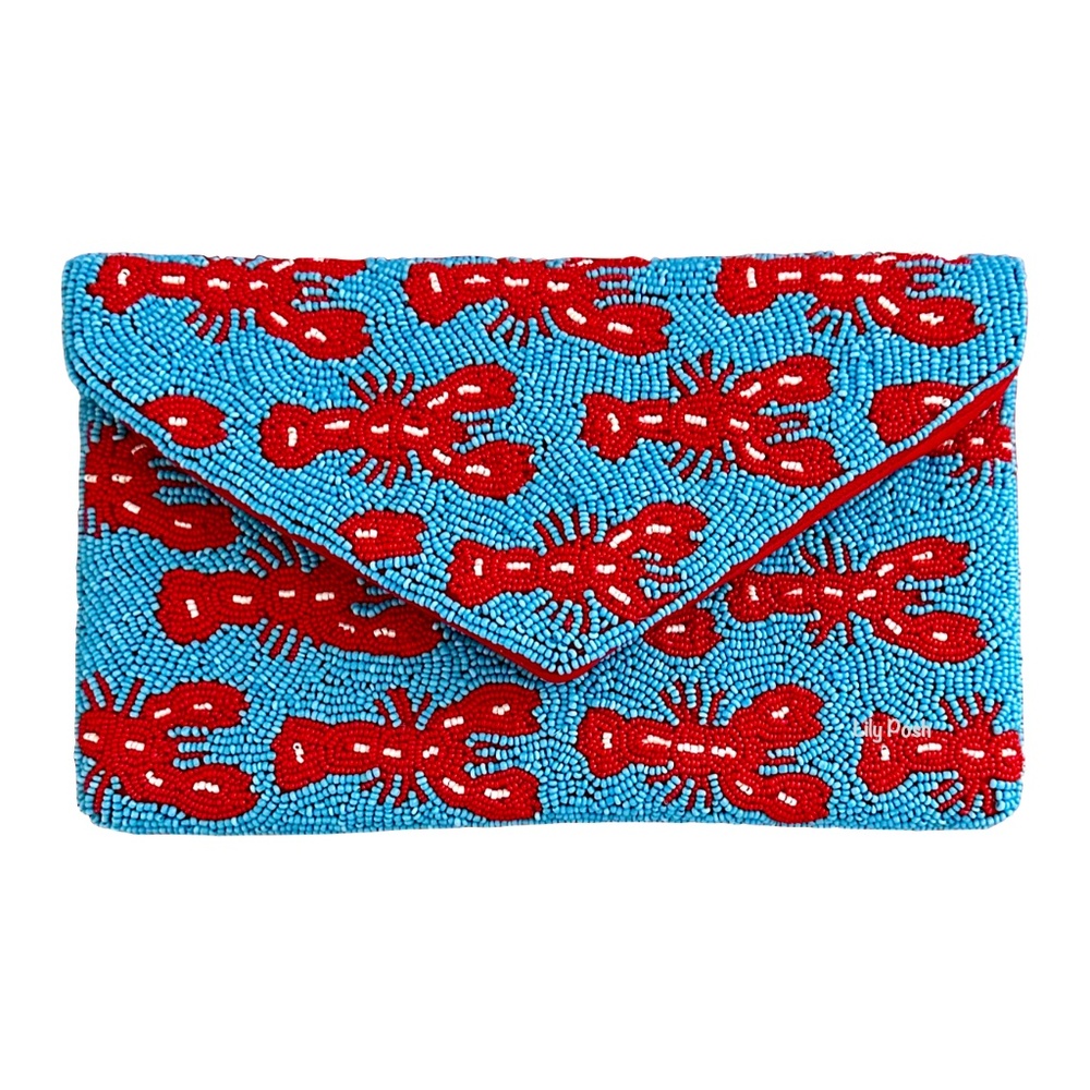 Beaded Lobster Crossbody Clutch Bag, Summer Beach Boho Lily Posh - Picture 2 of 5